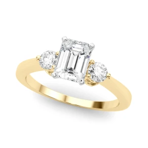 Walda Lab-Created Diamond Yellow Gold 4 Prong Set Trilogy Engagement Ring