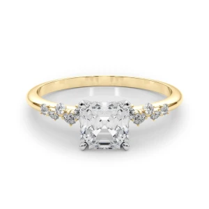 Zeno Lab Grown Diamond Yellow Gold 4 Prong Side Stone Engagement Ring