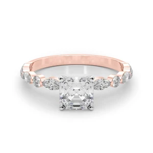 Serin Lab Grown Diamond Rose Gold 4 Prong Side Stone Engagement Ring