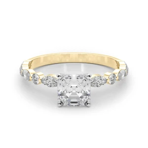 Serin Lab Grown Diamond Yellow Gold 4 Prong Side Stone Engagement Ring