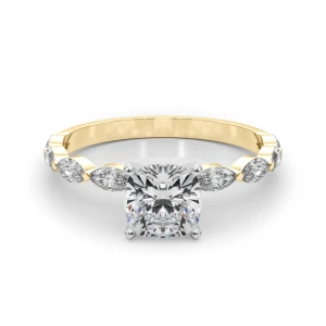 Serin Lab-Created Diamond Yellow Gold 4 Prong Side Stone Engagement Ring