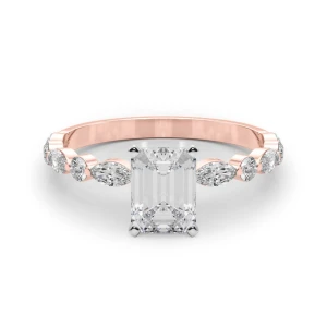 Serin Lab Grown Diamond Rose Gold 4 Prong Side Stone Engagement Ring