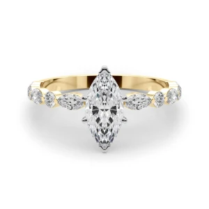 Serin Lab Grown Diamond Yellow Gold 6 Prong Side Stone Engagement Ring