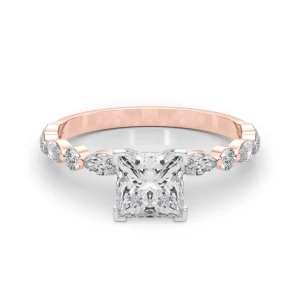 Serin Lab Grown Diamond Rose Gold 4 Prong Side Stone Engagement Ring