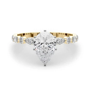 Serin Lab-Created Diamond Yellow Gold 6 Prong Side Stone Engagement Ring