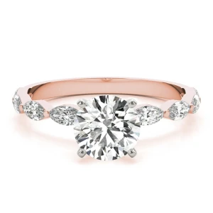 Livisa Natural Diamond Rose Gold 4 Prong Side Stone Engagement Ring
