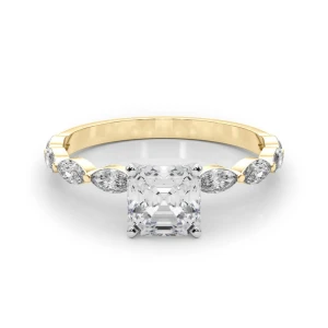 Livisa Lab Grown Diamond Yellow Gold 4 Prong Side Stone Engagement Ring
