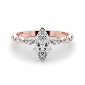 Livisa Natural Diamond Rose Gold 6 Prong Side Stone Engagement Ring
