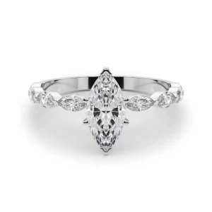 Livisa Natural Diamond Silver 6 Prong Side Stone Engagement Ring