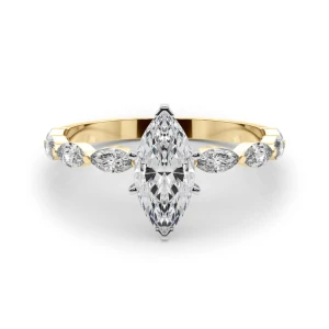 Livisa Natural Diamond Yellow Gold 6 Prong Side Stone Engagement Ring