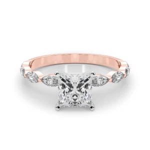 Livisa Lab Grown Diamond Rose Gold 4 Prong Side Stone Engagement Ring