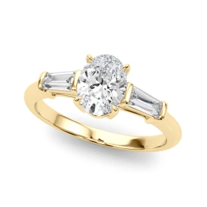Yanelley Natural Diamond Yellow Gold 4 Prong Set Trilogy Engagement Ring