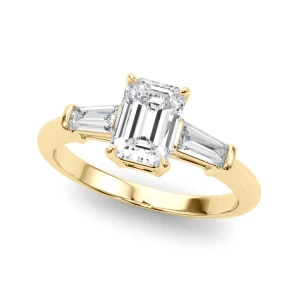Yarah Natural Diamond Yellow Gold 4 Prong Set Trilogy Engagement Ring