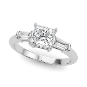 Yemaya Natural Diamond Princess cut 4 Prong Set  Trilogy Engagement Ring