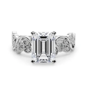 Zeonna Lab Grown Diamond White Gold 4 Prong Side Stone Engagement Ring