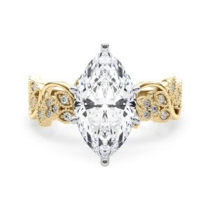 Zeonna Lab Grown Diamond Yellow Gold 6 Prong Side Stone Engagement Ring