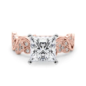 Zeonna Lab Grown Diamond Rose Gold 4 Prong Side Stone Engagement Ring