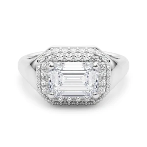 Gracious Lab-Created Diamond Silver 4 Prong Halo Engagement Ring
