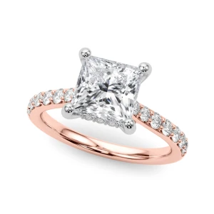 Yolandi Natural Diamond Rose Gold 4 Prong Set Halo Engagement Ring