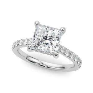 Yolandi Natural Diamond Silver 4 Prong Set Halo Engagement Ring