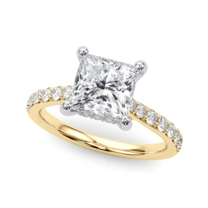 Yolandi Natural Diamond Yellow Gold 4 Prong Set Halo Engagement Ring