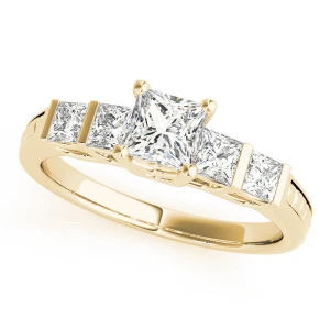 Allora Lab-Created Yellow Gold Bar And Prong Set Side Stone Diamond Ring