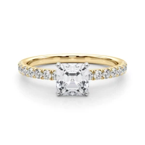 Shaila Lab-Created Diamond Yellow Gold 4 Prong Side Stone Engagement Ring