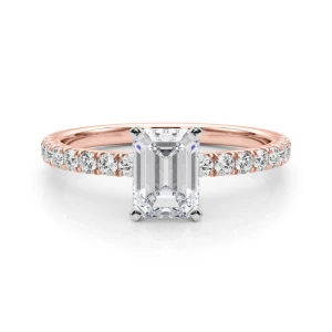Shaila Lab Grown Diamond Rose Gold 4 Prong Side Stone Engagement Ring