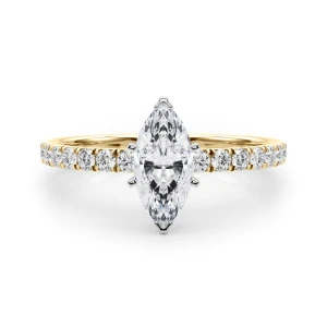Shaila Lab-Created Diamond Yellow Gold 4 Prong Side Stone Engagement Ring