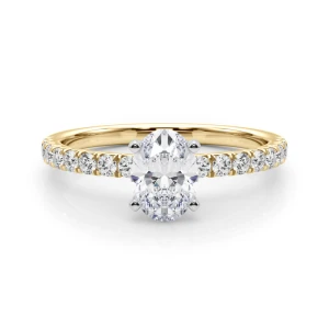 Shaila Lab-Created Diamond Yellow Gold 4 Prong Side Stone Engagement Ring