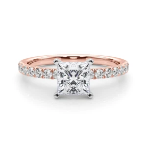 Shaila Lab Grown Diamond Rose Gold 4 Prong Side Stone Engagement Ring