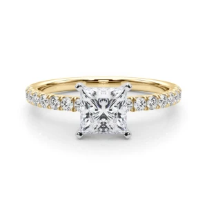 Shaila Lab-Created Diamond Yellow Gold 4 Prong Side Stone Engagement Ring