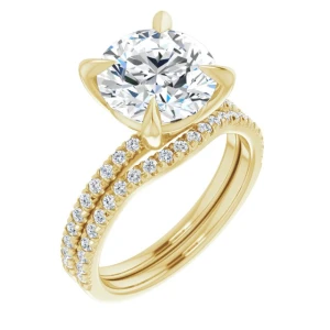 Pesta Natural Diamond Yellow Gold 4 Prong Side Stone Engagement Ring