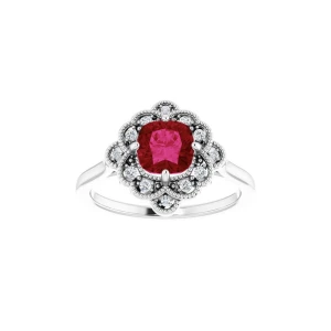 Estella 1.30 Carat Lab Grown Ruby Cushion cut 4 Prong 