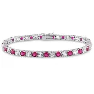 Saphira Natural Ruby Yellow Gold 4 Prong  Bracelet