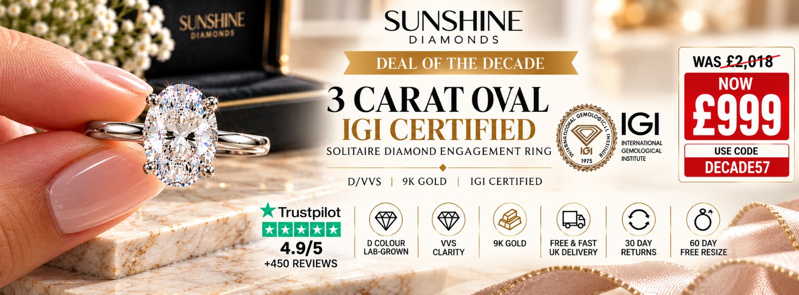 3 Carat Oval IGI Certified Lab Grown Solitaire Diamond Engagement Ring