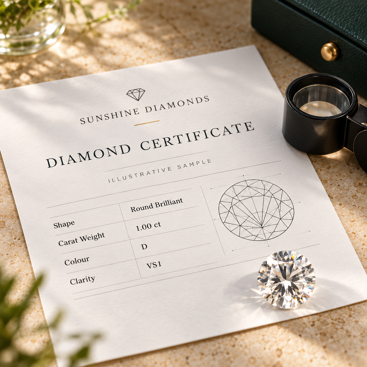 Illustrative Diamond certificate presentation
