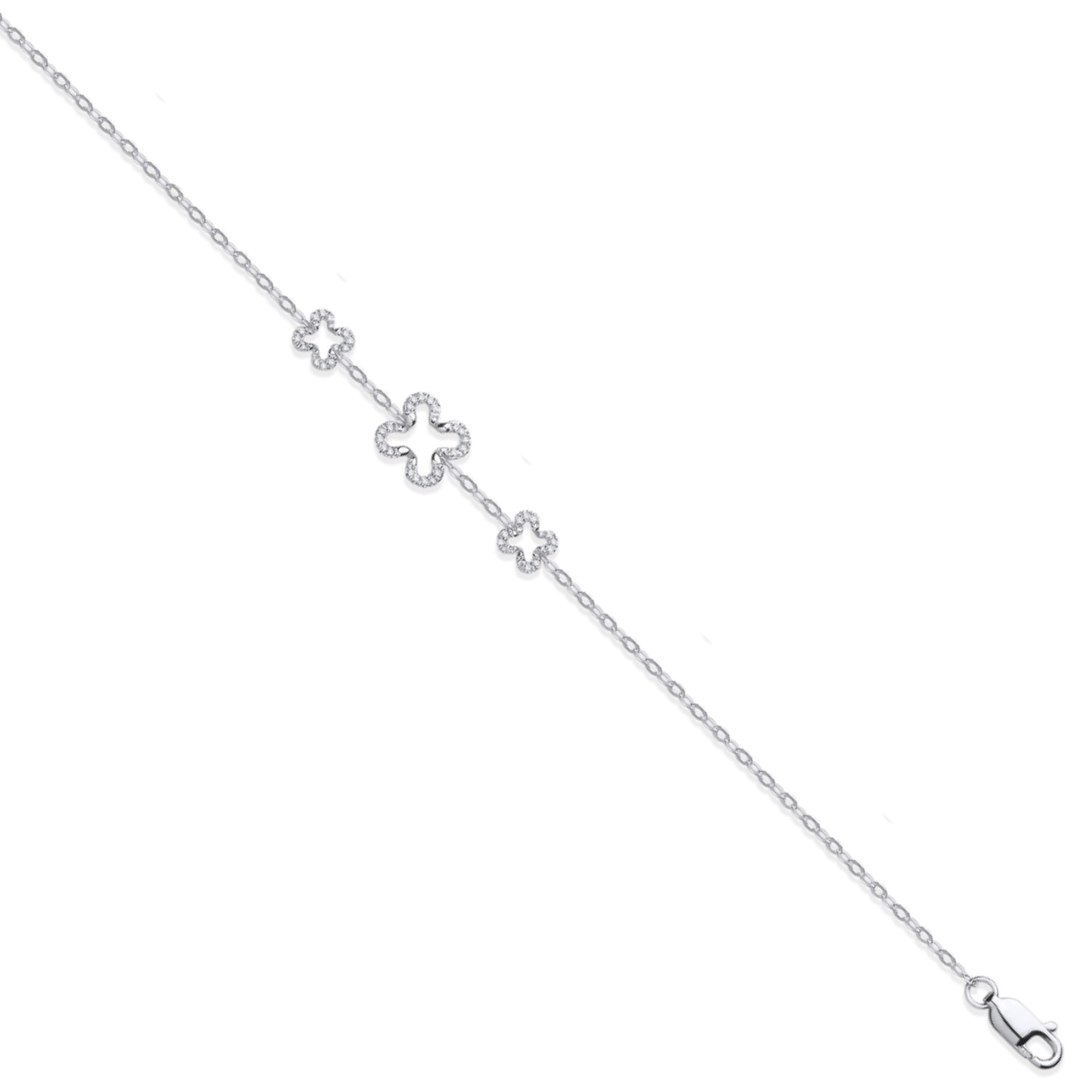 0.15 Carat 7 Inch Prong Setting Natural Round Cut Diamond Fancy Flowers Chain Bracelet