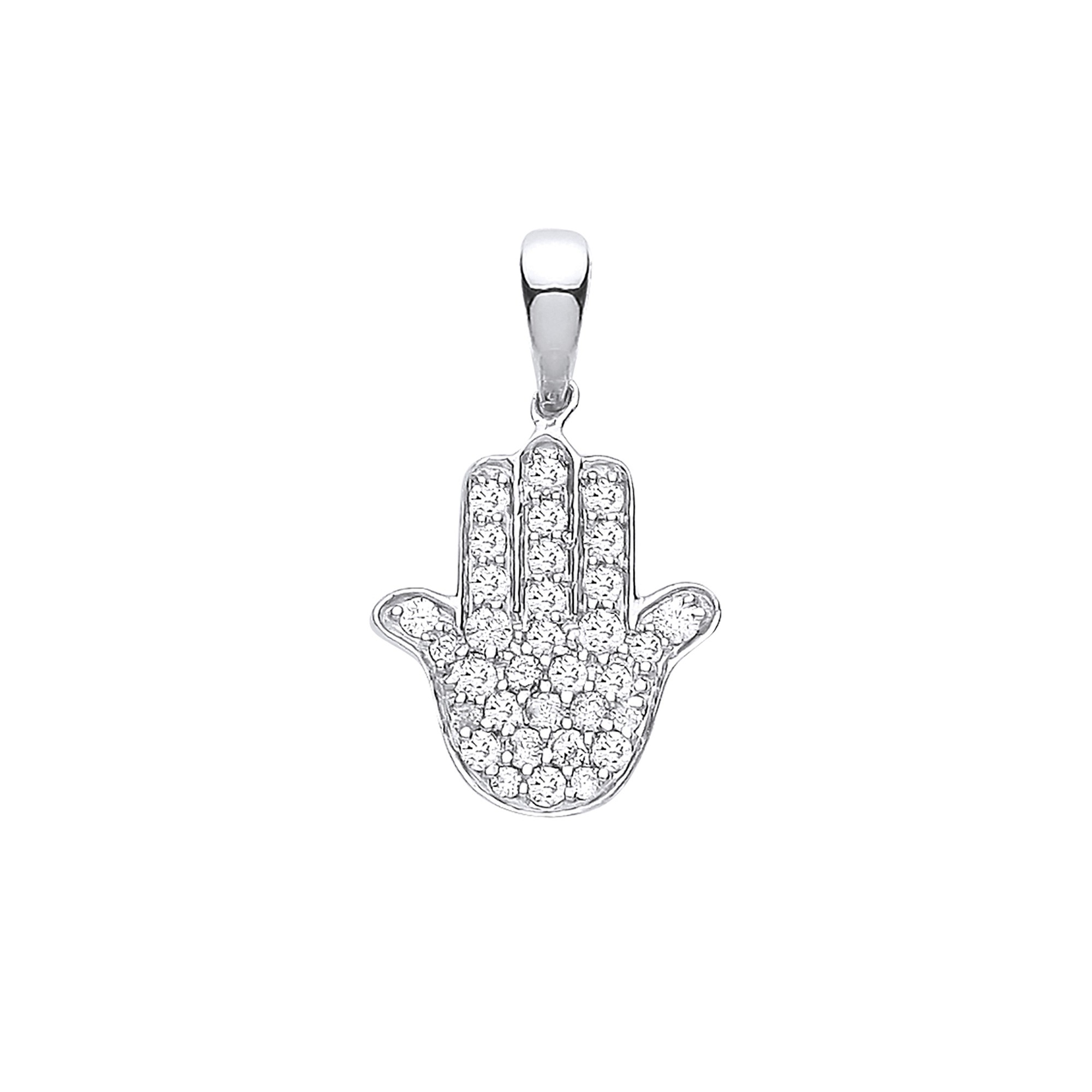 0.35 Carat Natural Round Shaped Diamond Hamsa Design Necklace in 9k Gold