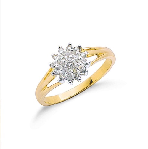Natural Round Brilliant Cut Diamond Claw-set Stylish Cluster Gold Ring 