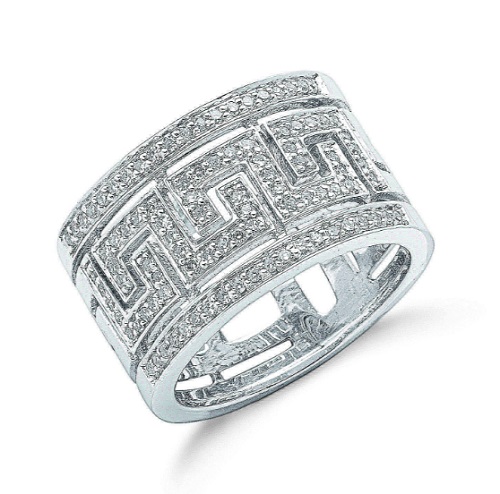 0.50 Carat Natural Round Cut Diamond Greek Key Shaped Designer Gold Ring 