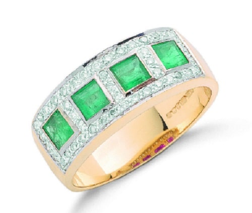 1.00 Carat Princess Cut Emerald Stone and Natural Round cut Diamond Ring 9k Gold  