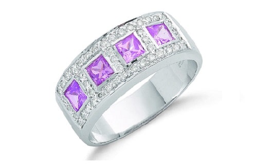 1.00 Carat Princess Cut Pink Sapphire Stone and Natural Round cut Diamond Ring 9k Gold  
