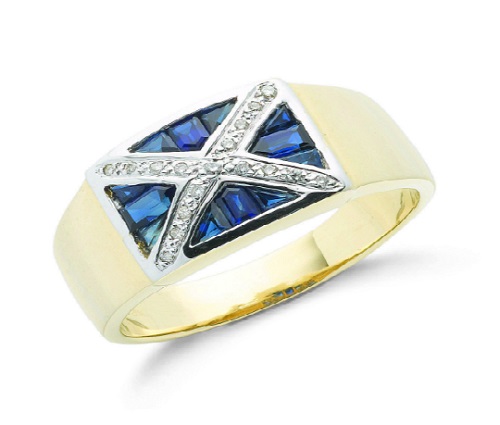 0.90 Carat Natural Diamond and Sapphire Channel set Scotland Mens Ring 9kGold
