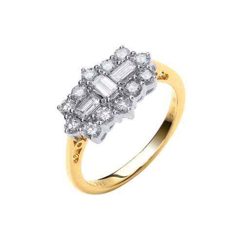 0.50-2.00 Carat Mixed Shaped Diamond Claw-set Cluster 18k Gold Ring 