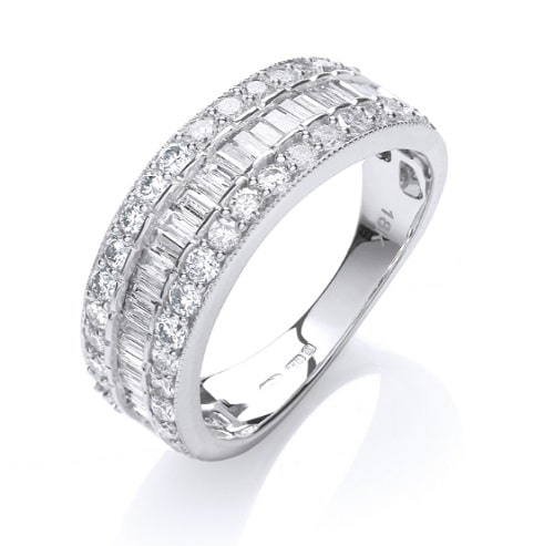 1.00 Carat Natural Round and Baguette cut Diamond Claw-set Half Eternity Ring 18k Gold