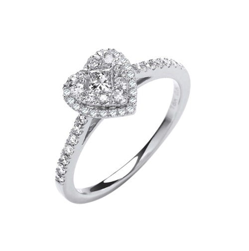 0.50 Carat Round And Princess Cut Diamond Heart Designer Ring 18k Gold  