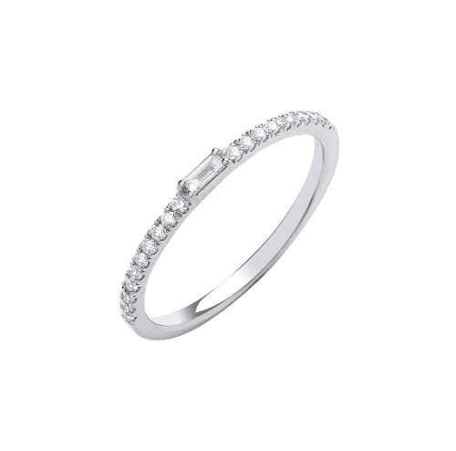 Natural Round and Baguette cut Diamond Claw-set Half Eternity  Eternity Ring Gold  