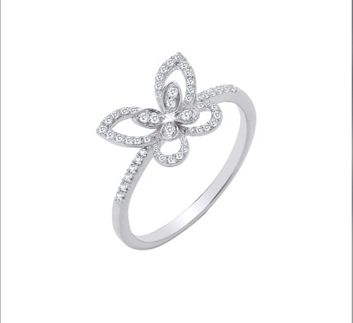 Natural Round Cut Diamond Claw-set  Butterfly shaped Designer Gold Ring 