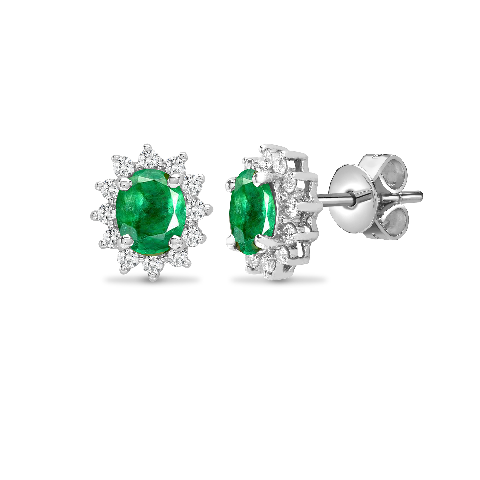 0.85 Carat Oval Cut Emerald Stone And Natural Round Cut Diamonds Earrings